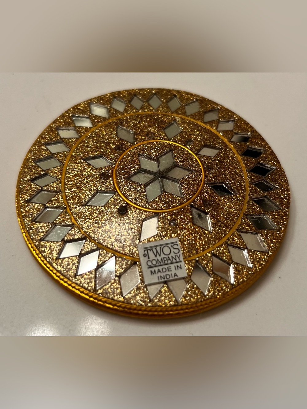 TWOS COMPANY ANTIQUE GLITTER COMPACT MAKEUP PURSE MIRROR